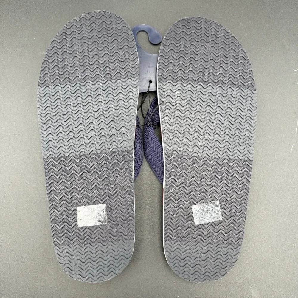 Nautica Mens Eccen‎ Flip Flops Size 13 Navy Blue Red White Striped Sandals